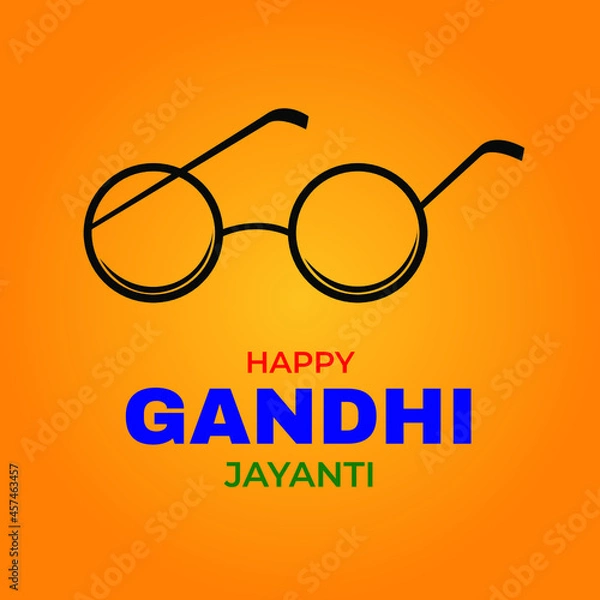 Fototapeta Gandhi Jayanti minimal vector background with round sunglasses. International Non-Violence Day October 2