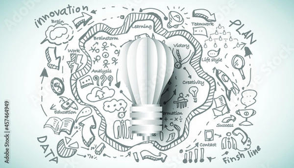 Obraz Light bulb Idea. plan think analyze creative startup business. illustration Creativity modern Concept Vector Infographic template.