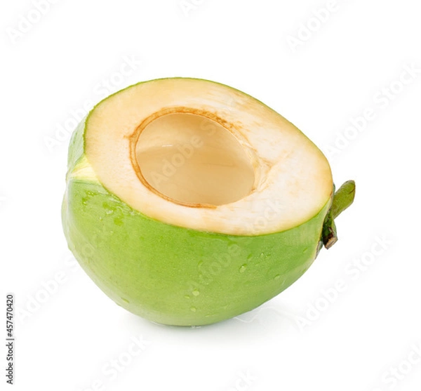 Fototapeta water drop green coconut isolated on white background