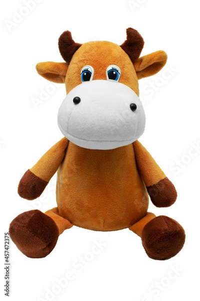 Fototapeta Sitting cow soft toy isolated on white background. Isolate.