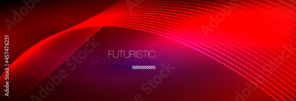 Fototapeta Abstract neon glowing light in the dark with waves. Shiny magic energy and motion concept, vector abstract wallpaper background