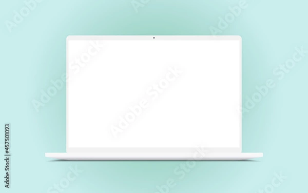 Fototapeta Realistic clean white notebook laptop computer mockup with blank screen.