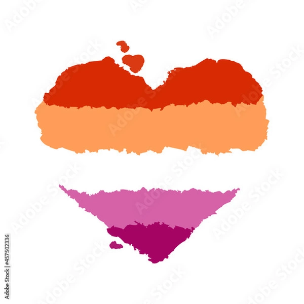 Fototapeta New lesbian pride flag color heart shape symbol written by hand in aquarel drawing style