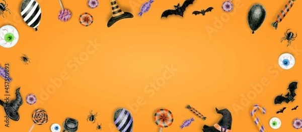 Obraz Halloween Background . Trick or Treat Concept. Halloween pumpkins on background. Party with copy space.