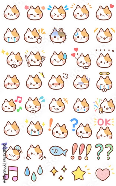 Fototapeta かわいい猫の絵文字のアイコンセット