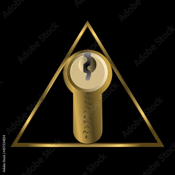 Fototapeta Vector illustration of key hole and golden triangle logo