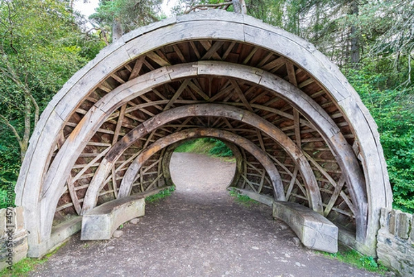 Fototapeta Pine Cone Point, a modern wooden folly at  The Hermitage (woodland walking area) located near Dunkeld, Perthshire, Scotland, UK.