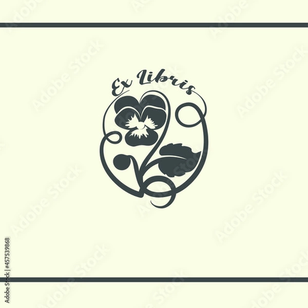 Fototapeta Violet flower with decorative lines. Ex Libris stamp. Logo design. Vector design