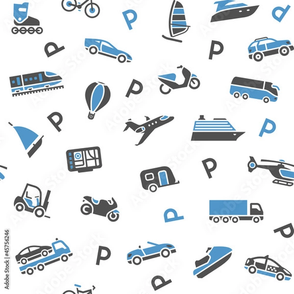 Fototapeta Seamless background transport icons - wrapping paper, 10eps