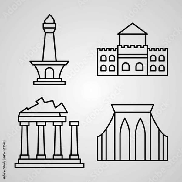 Fototapeta Collection of Monuments Symbols in Outline Style