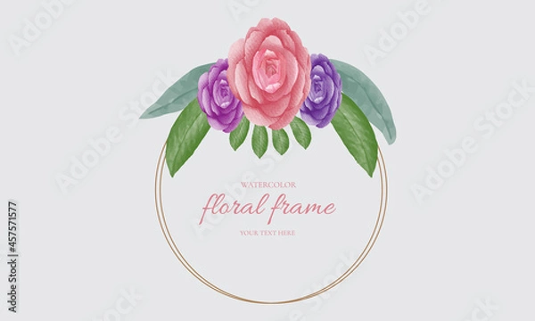Obraz Watercolor floral frame design with flowers. 