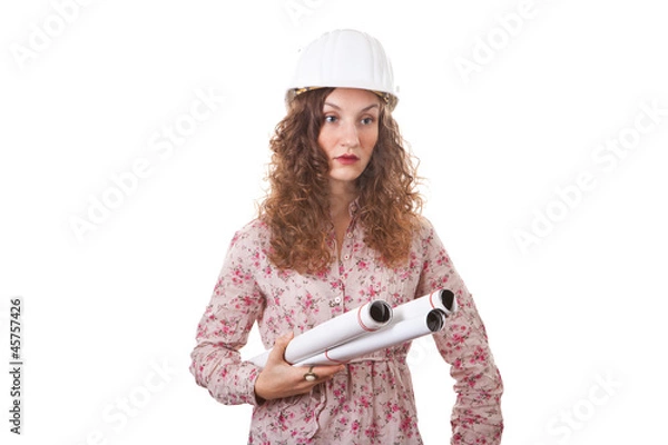 Obraz Bauleiterin mit Bauplänen