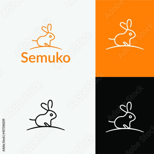 Fototapeta Minimal line art rabbit logo design vector
