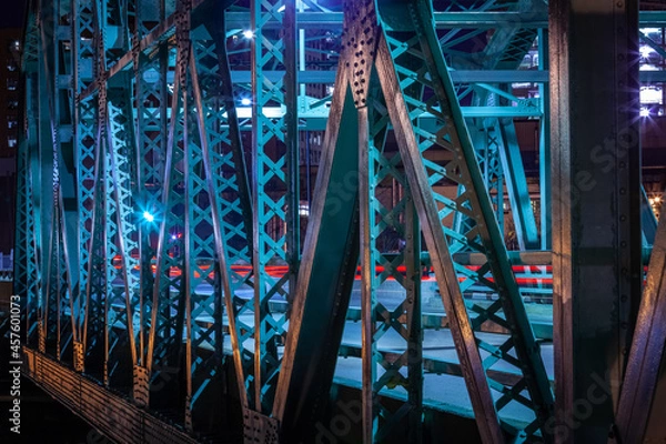 Obraz Steel structure bridge night lights