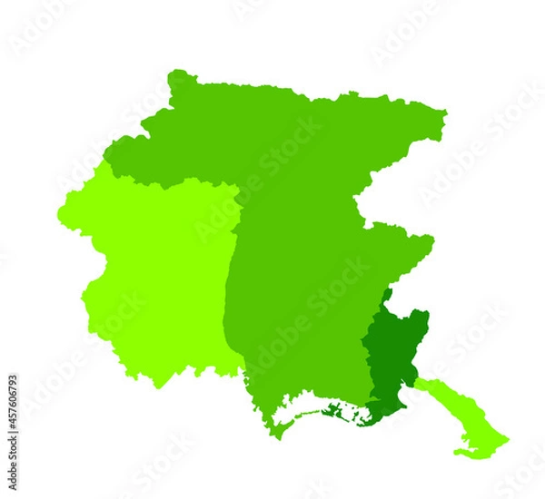 Fototapeta Friuli Venezia Giulia, Italy, vector map silhouette illustration isolated on white background. Italion region with separated province with borders. 