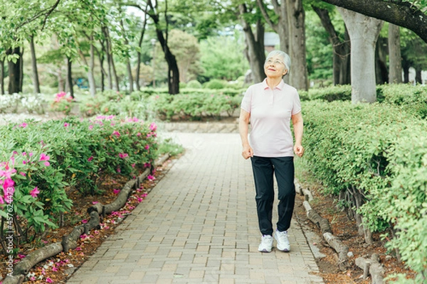 Fototapeta 日光浴・運動する高齢者女性
