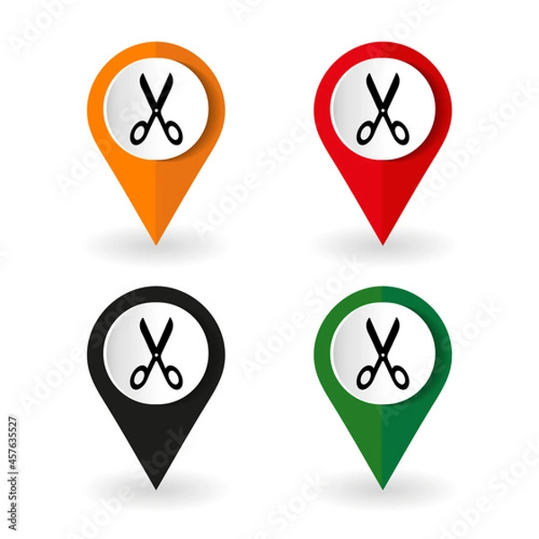Fototapeta Map marker with scissors symbol. Vector illustration.