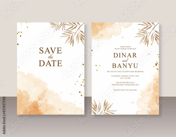 Obraz Wedding invitaton set template with abstract watercolor splash
