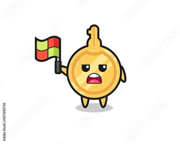 Fototapeta key character as line judge putting the flag up