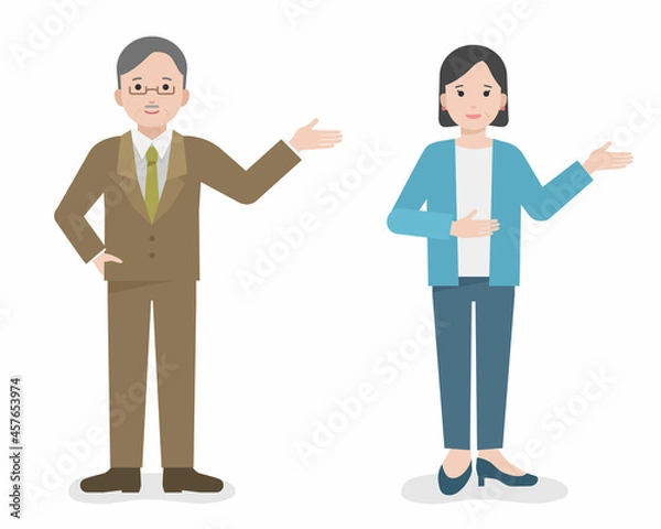 Obraz 案内をする男女のシニアビジネスパーソン