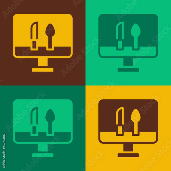 Obraz Pop art Online ordering and fast food delivery icon isolated on color background. Vector