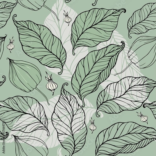 Fototapeta Seamless pattern with leaves and twigs
