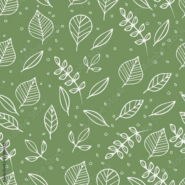 Fototapeta Seamless pattern with leaves and twigs