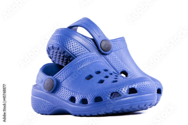 Obraz Two molded blue plastic slippers.