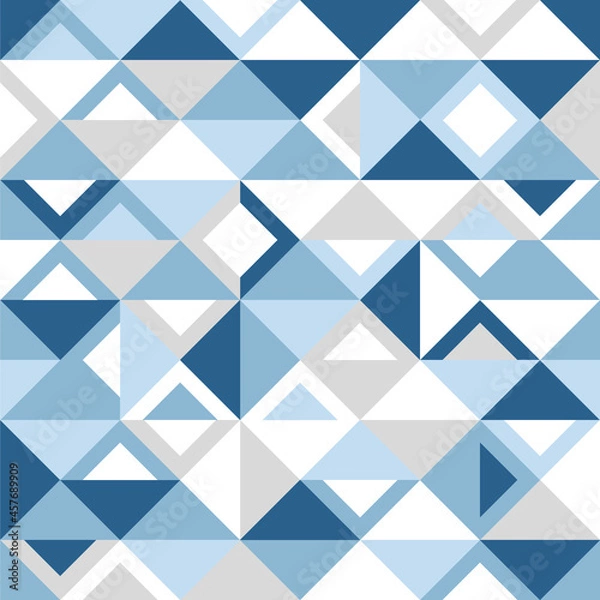 Fototapeta Geometric minimalistic seamless vector pattern. Blue and gray abstract flat scandinavian pattern. Triangle winter bacground