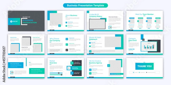 Fototapeta Creative business powerpoint presentation slides template design. Use for modern keynote presentation background, brochure design, website slider, landing page, annual report, company profile