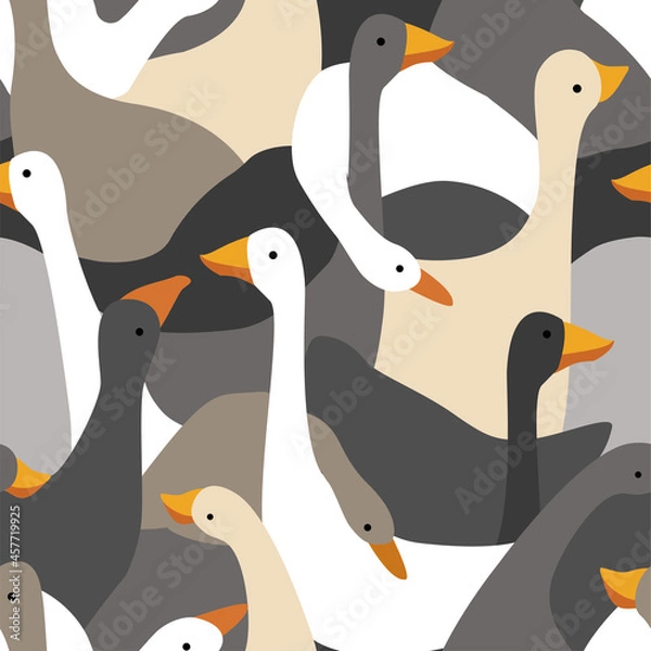 Fototapeta Vector seamless pattern. Geese calage. Geese of various shapes and colors.	