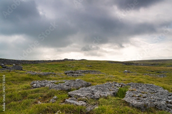 Fototapeta A cloudy late summer 3 shot HDR image of Limestone pavement on Orton Fell, above Orton, in Cumbria, England. 
