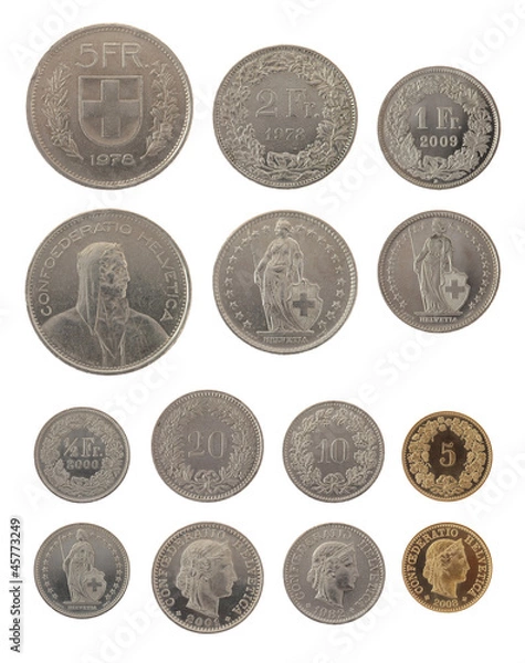 Obraz Swiss Coins Isolated on White