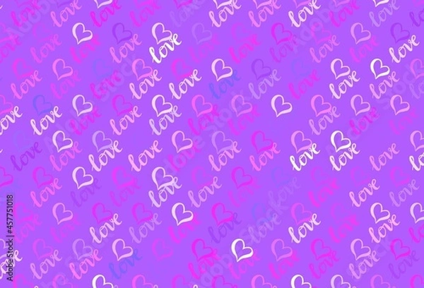 Obraz Light Purple, Pink vector pattern with colorful hearts.