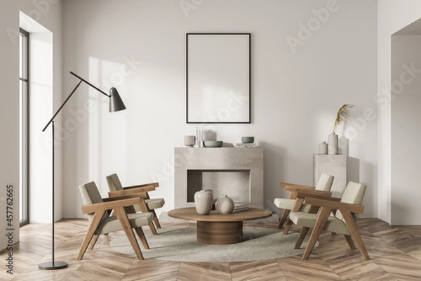 Fototapeta Framed canvas on white wall of living room seating area