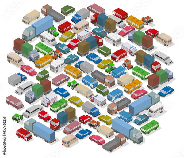 Obraz Isometric cars. Background for illustration traffic jam, city problem and your design.