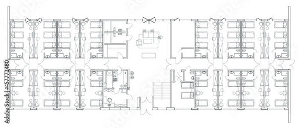 Obraz Architectural background hotel design plan in Vector black and white.