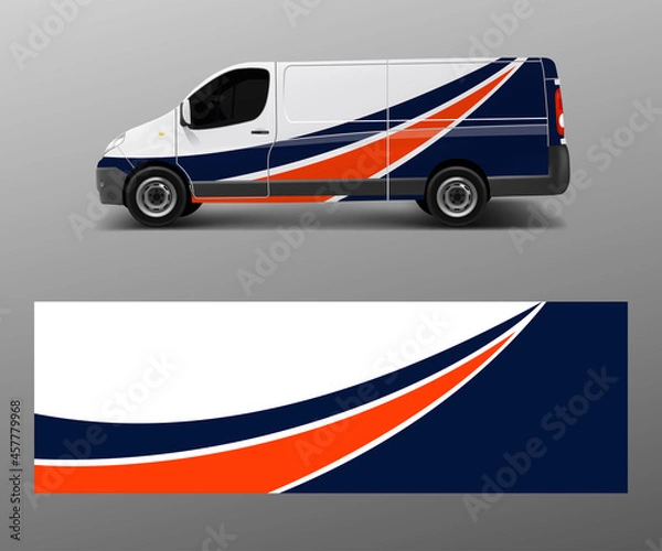 Fototapeta Cargo van decal with green wave shapes , truck and car wrap vector, Graphic abstract stripe designs for wrap branding vehicle