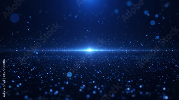 Fototapeta Abstract Blue Particle Futuristic Floating in Universe Horizontal Flare Cyan Light Effect Illustration Background	