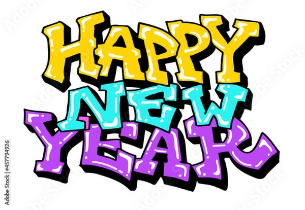Obraz HAPPY NEW YEARのグラフィティロゴイラスト