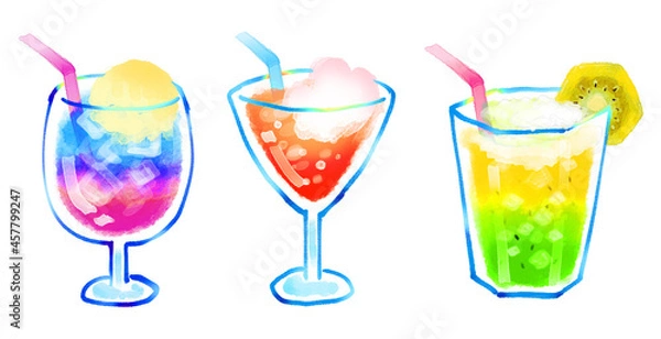 Fototapeta トロピカルジュース３種類　水彩イラスト　グラデーション