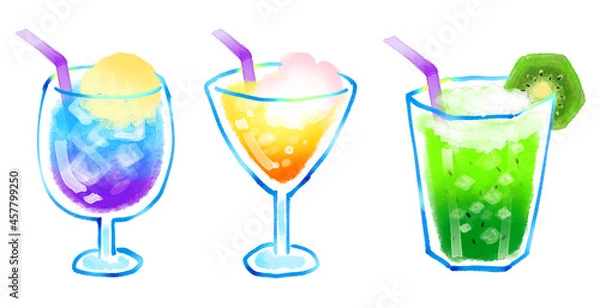 Fototapeta トロピカルジュース３種類　水彩イラスト　グラデーション