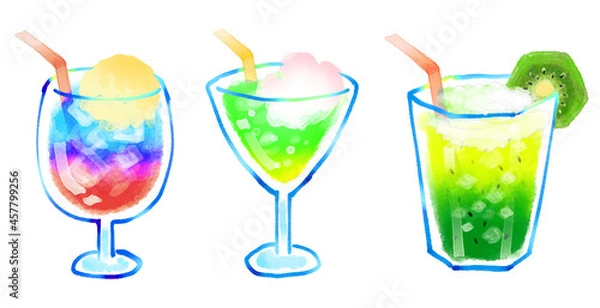 Fototapeta トロピカルジュース３種類　水彩イラスト　グラデーション
