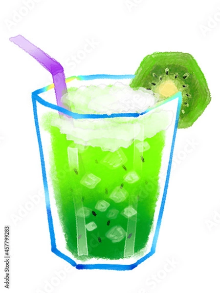 Fototapeta キウイフルーツジュース　水彩イラスト　緑グラデーション