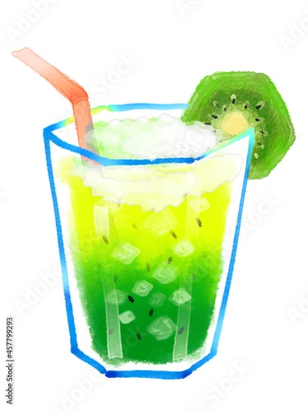 Fototapeta キウイフルーツジュース　水彩イラスト　緑グラデーション