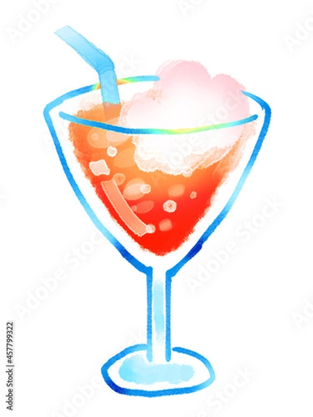 Fototapeta 三角カクテルグラスのジュース　マティーニ　水彩イラスト　赤
