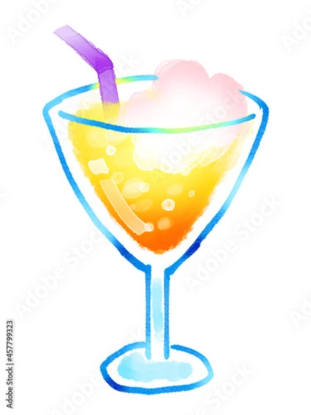 Fototapeta 三角カクテルグラスのジュース　マティーニ　水彩イラスト　黄色