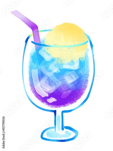 Fototapeta クリームソーダの水彩イラスト　青と紫　グラデーション