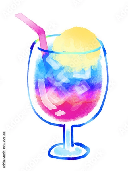 Fototapeta クリームソーダの水彩イラスト　ピンクと青　グラデーション