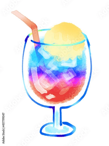 Fototapeta クリームソーダの水彩イラスト　赤と青　グラデーション